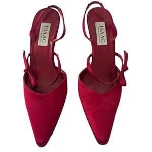 Vintage Isaac Mizrahi Red Satin Sling back Kitten Heels Women’s Size 8 Y2K 90s
